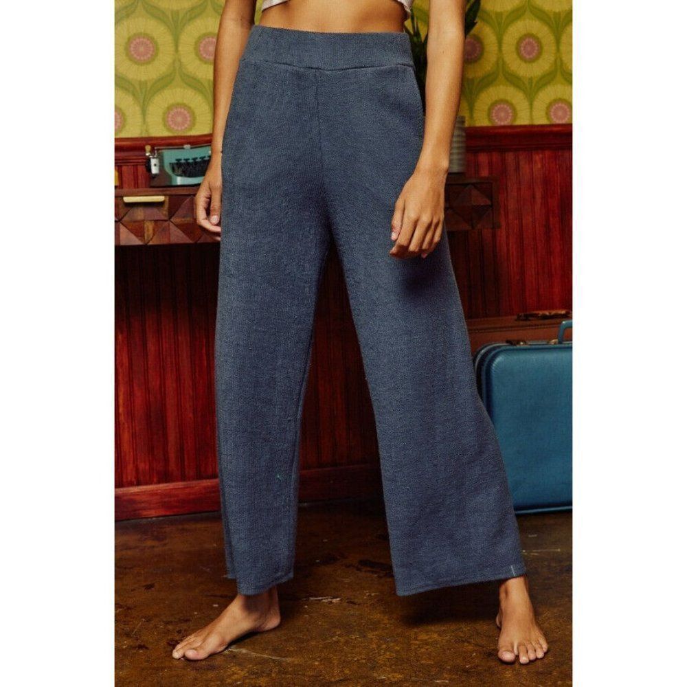 Bucketlist Women's Ribbed Knit Cropped Culotte Style Pant in Charcoal S-L P5205 - Picture 5 of 9